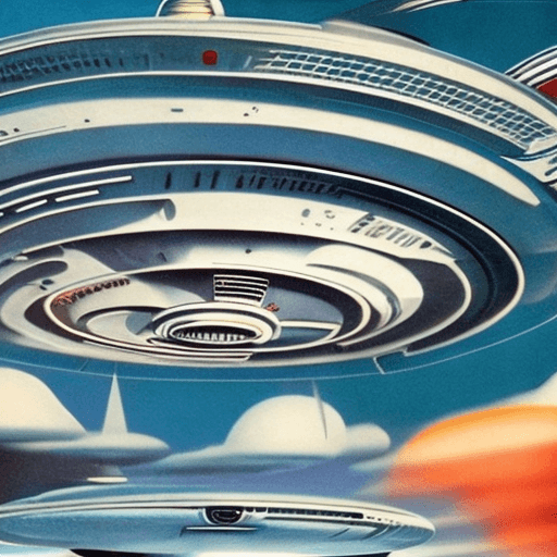 AI generated: Starship Enterprise at warp speed, retro futuristic, 1960s