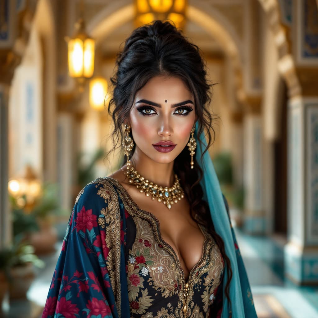 AI generated: "A stunningly beautiful Arab woman with mesmerizing eyes adorned with black kohl, her gaze intense a...