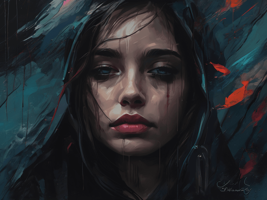 AI generated: depressed, heartbreaking composition, emotional pain, dramatic, gloomy, digital painting, (expressio...