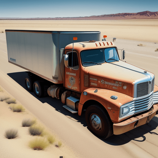 AI generated: hiperrealistic image of a truck parked opposite a motel, in a desert