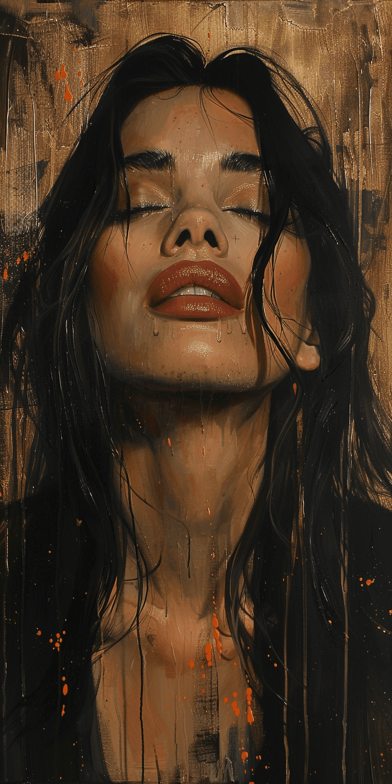 AI generated: surrealist painting of a beautiful woman with long hair, soft lighting, and warm tones, in the style...