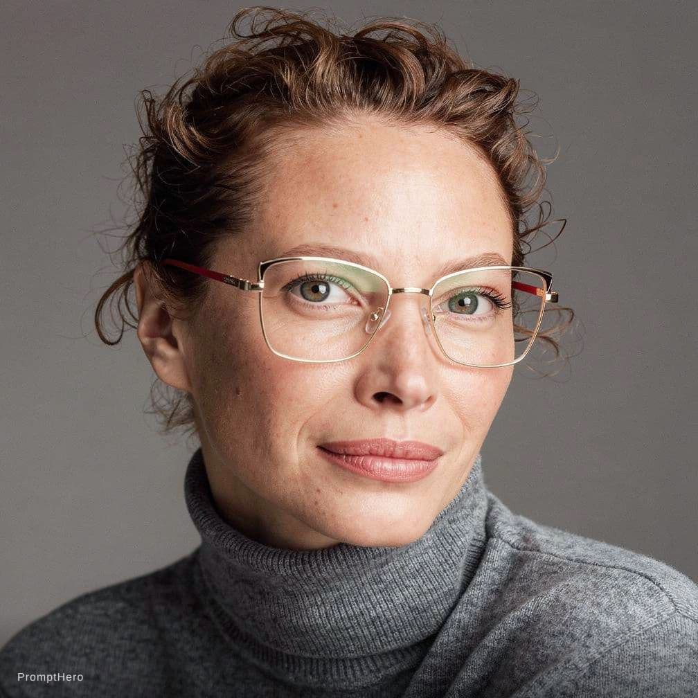 AI generated: A CLASSIC ULTRA REALISTIC PHTO OF A MODEL, MID 30, WITH METAL GLASSES