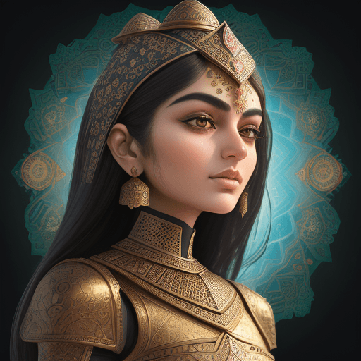 AI generated:  a close up of a persian khaton face on a  Ferdowsi Miniatures surface, portrait of an android, frac...