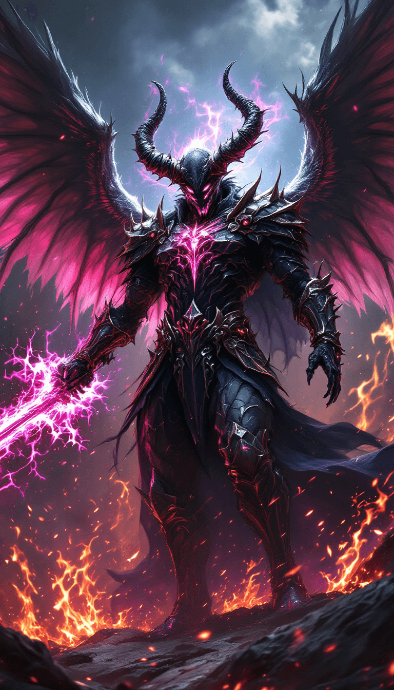 AI generated:  hell and heaven fight, demon male vs female angel war, fantasy game, in extrem epic fantasy armor w...
