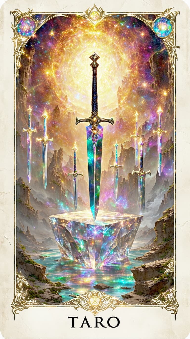 AI generated: Tarot card frame with photo placeholder romantic  card will feature hyper-realistic gold, opal quart...