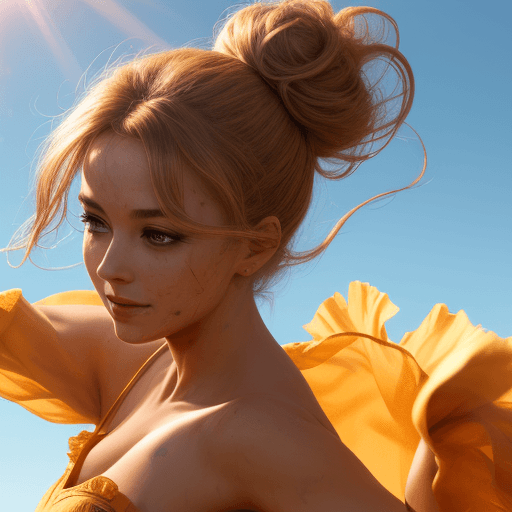 AI generated: A beautiful lady dancing in the sun, messy bun hair  32k UHD, highly details