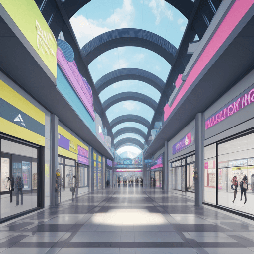 AI generated: Front view of a futuristic community mall