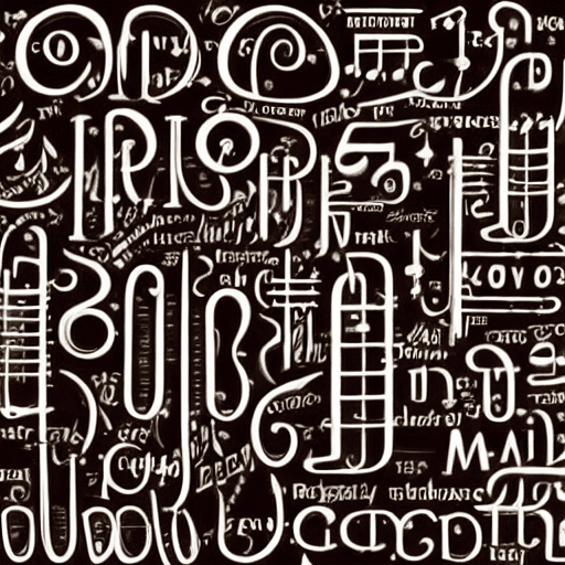 AI generated: draw the word "melody" in Russian letters using musical instruments instead of letters