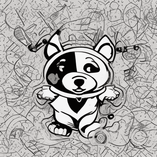 AI generated: lineart, chibi cartoon figure, three views, simple background, white, antrophormic dog character wit...