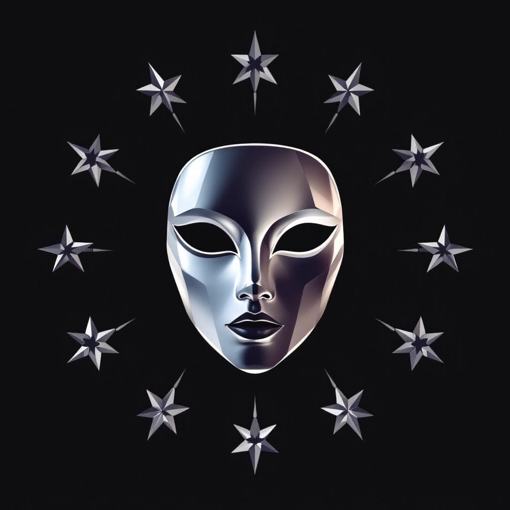AI generated: Create an Emblem of the 14 High Fashion Dominarcs (Beauty & Presence). Emblem: A mirrored mask surro...