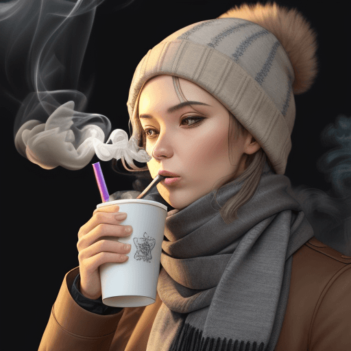 AI generated: detailed drawing on the cup, scarf and smoke coming from the drink