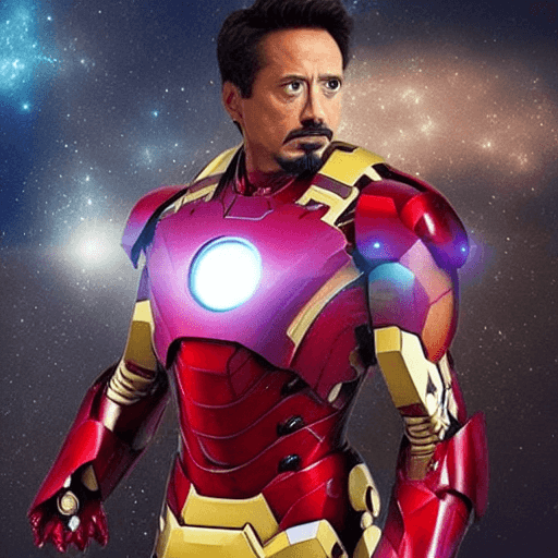 AI generated: iron man without mask, in space war, avenger movie, realistic, slight scar on face
