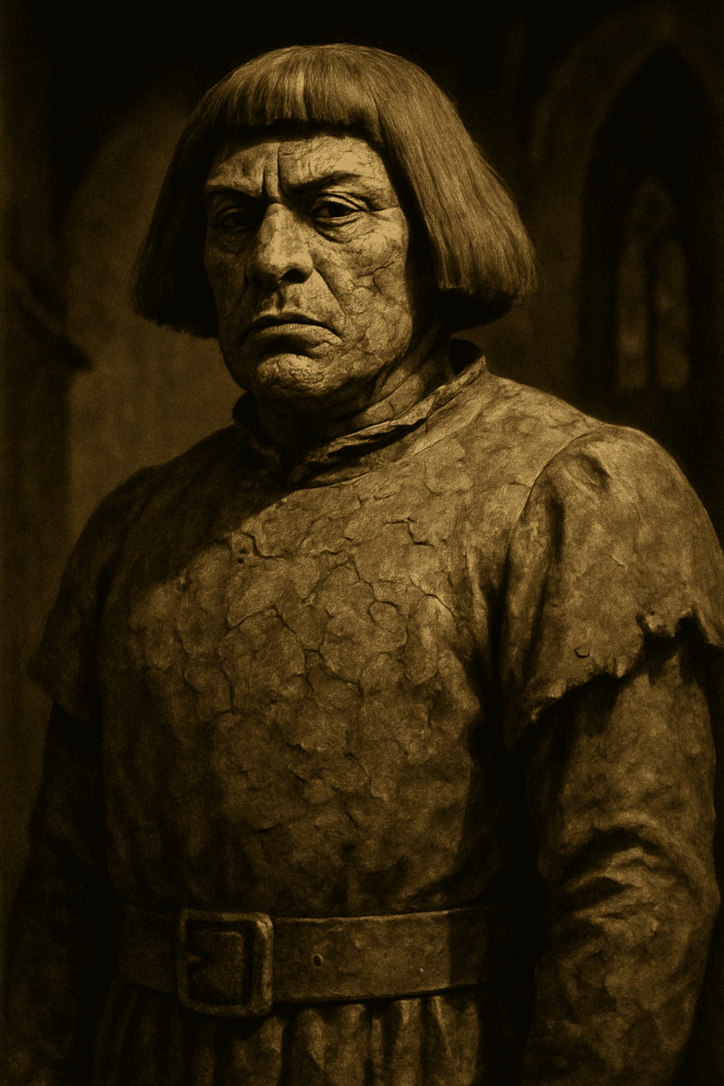 AI generated: Create a digital illustration of the Golem as portrayed by Paul Wegener, capturing the iconic charac...