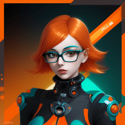 AI generated: a girl with orange hair dressed in glasses, in the style of futuristic digital art, flowerpunk, shin...