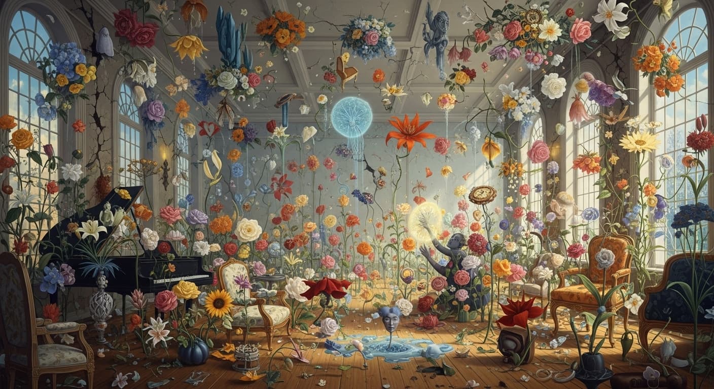 AI generated: flowers filled in the space surrealism 