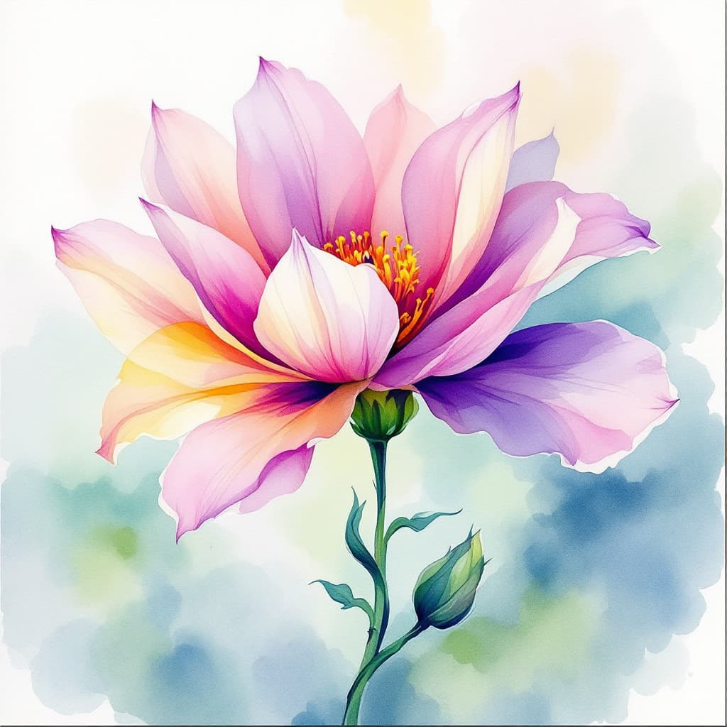 AI generated: Create a watercolor painting of a beautiful flower.Focus on a vibrant and harmonious color palette t...
