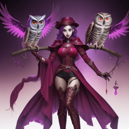 AI generated: humanoid owl, rouge , spectral swords