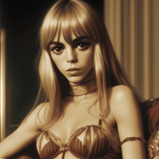 AI generated: young Anita Pallenberg as the great tyrant, lingerie, pretty pretty, high quality, HD, Ultra Realist...
