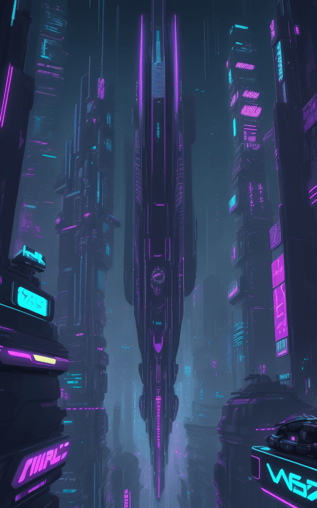 AI generated: A futuristic cyberpunk cityscape featuring a neon-lit skyline, massive holographic billboards, and f...