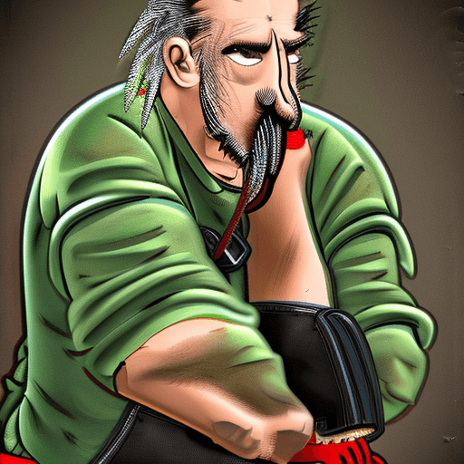 AI generated: Vicious man with a mustache. With nasty hairs and a big mouth. With long nails. With old black boots...