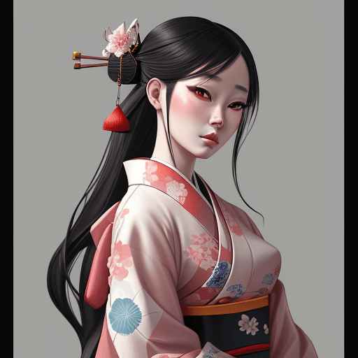 AI generated: a painting of a woman in a kimono, a detailed painting by Lü Ji, featured on cgsociety, fantasy art,...