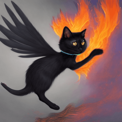 AI generated: black cat on fire with wings