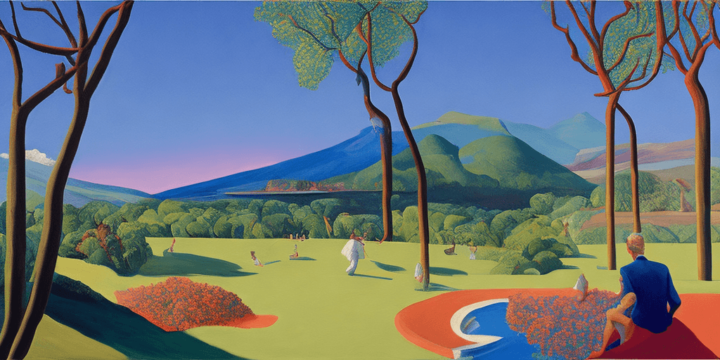 AI generated: epic view, oil painting, neo rauch, david hockney, edward hopper
