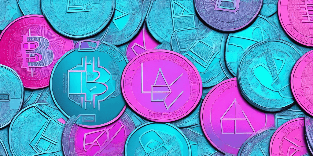 AI generated: cyan and magenta cryptocurrencies realistic