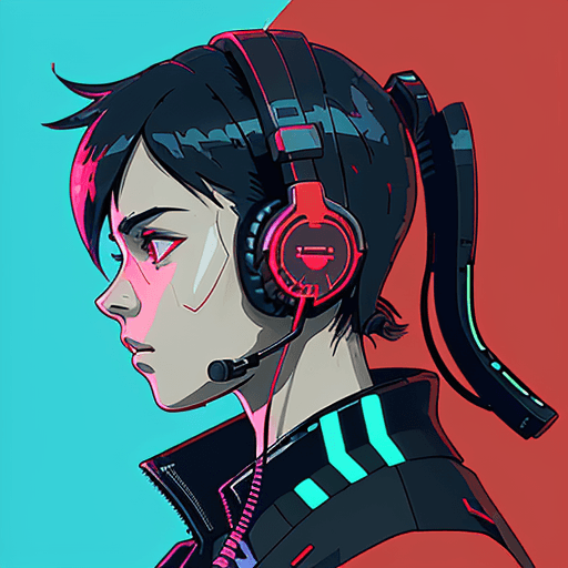 AI generated: A headset in callcenter, cyberpunk, portrayed in profile with a red background, futuristic design, i...