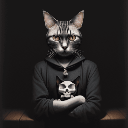 AI generated: a cat with a skull next to him