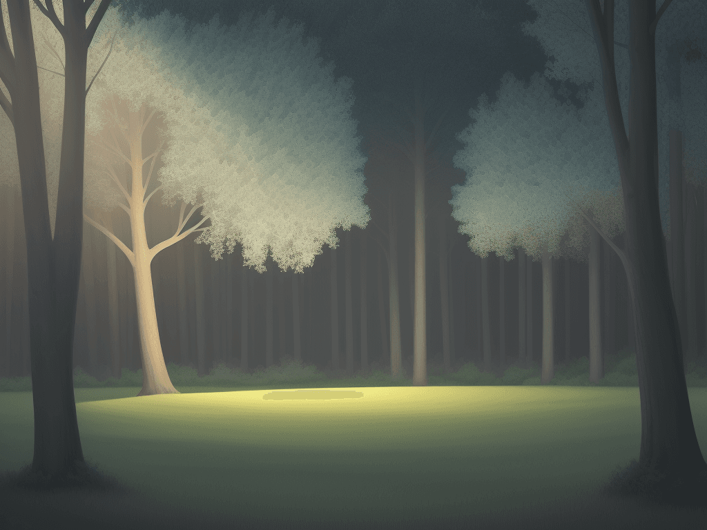 AI generated: Illustration of a plain with trees. L-shaped cut, Diamond pattern background, Flickering light, UHD