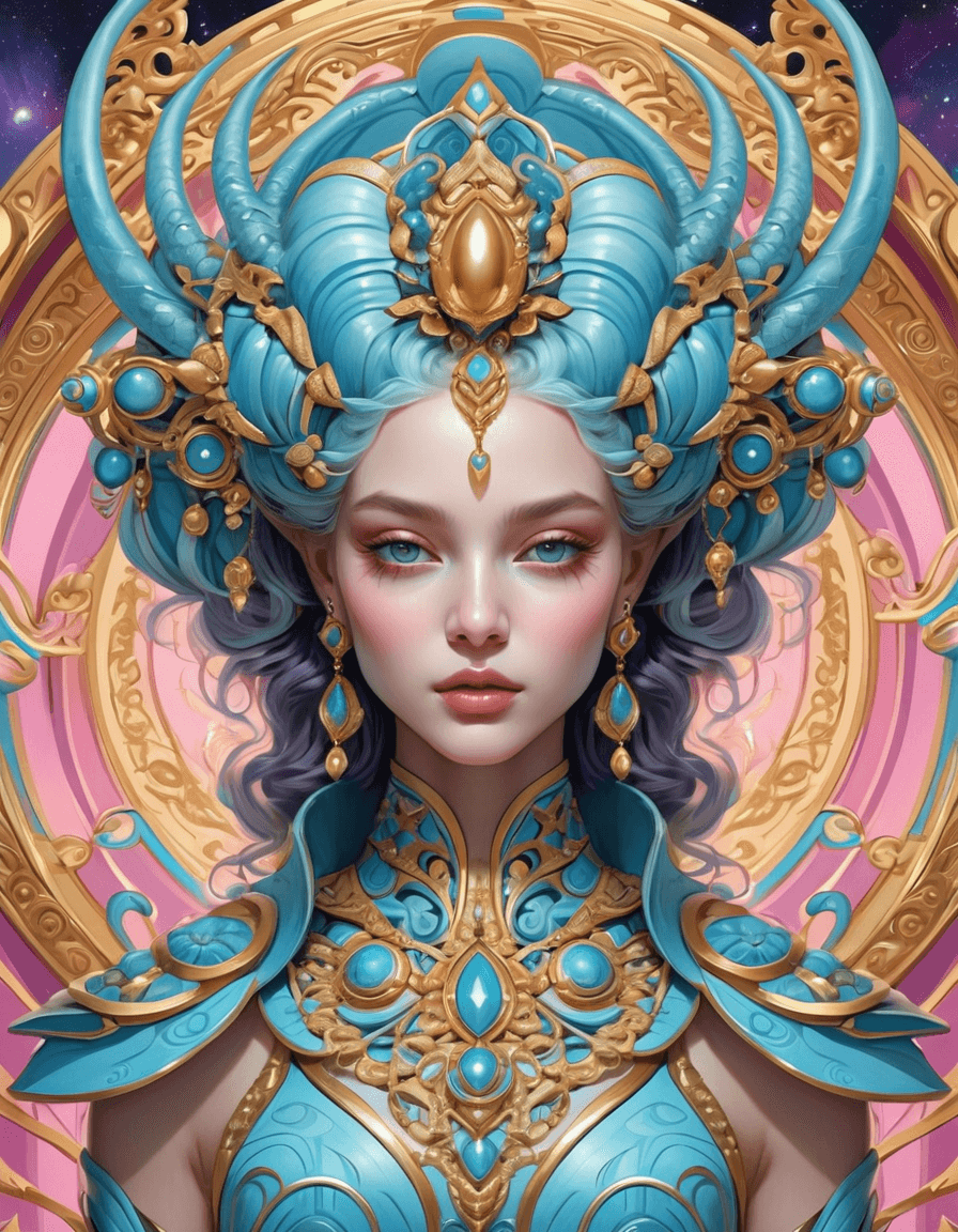 AI generated: alien art and illustration, in the style of balanced symmetry, detailed facial features, meticulous ...