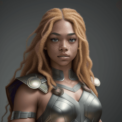 AI generated: beautiful mulatto girl , dressed as thor, (high detailed skin:1. 2) , (best quality:1. 4) , (freckle...