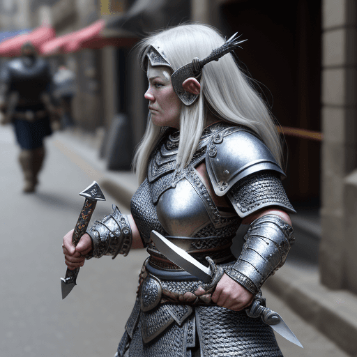 AI generated: Dwarf, warrior woman in chainmail armor wielding a sword. She is a fierce warrior on the battlefield...