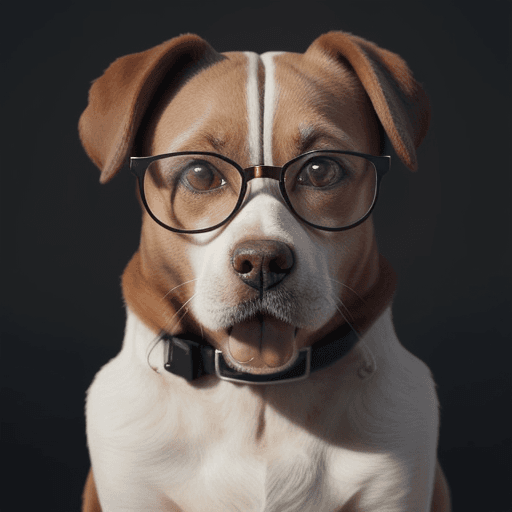 AI generated: dog with glasses, maximum quality,  8k, intricate detail, photorealistic, realistic light, wide angl...