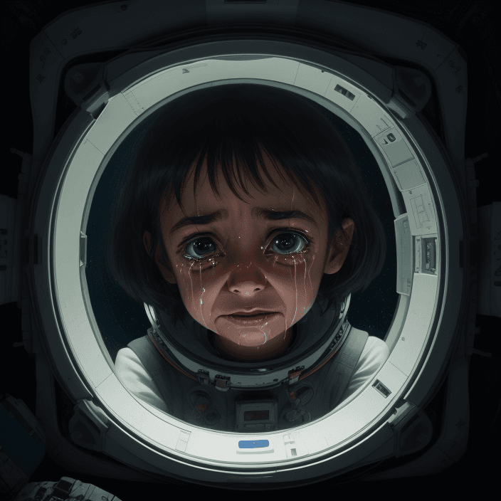 AI generated: Maya was crying alone in the spacecraft.