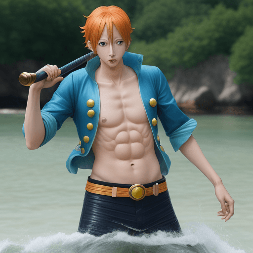 AI generated: A man cosplay one piece Nami live in action, high - resolution, photography realistic style, real li...