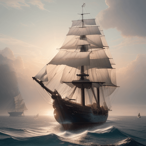 AI generated: Photo of a ultra realistic sailing ship, dramatic light, pale sunrise, cinematic lighting, battered,...
