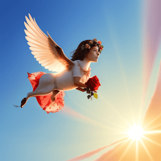 AI generated: 
roses fly from the sky and the sun shines on them