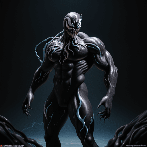 AI generated: Marvel Comics' Venom, a 4K, 3D revelation, standing character basking in soft smooth lighting, a cel...