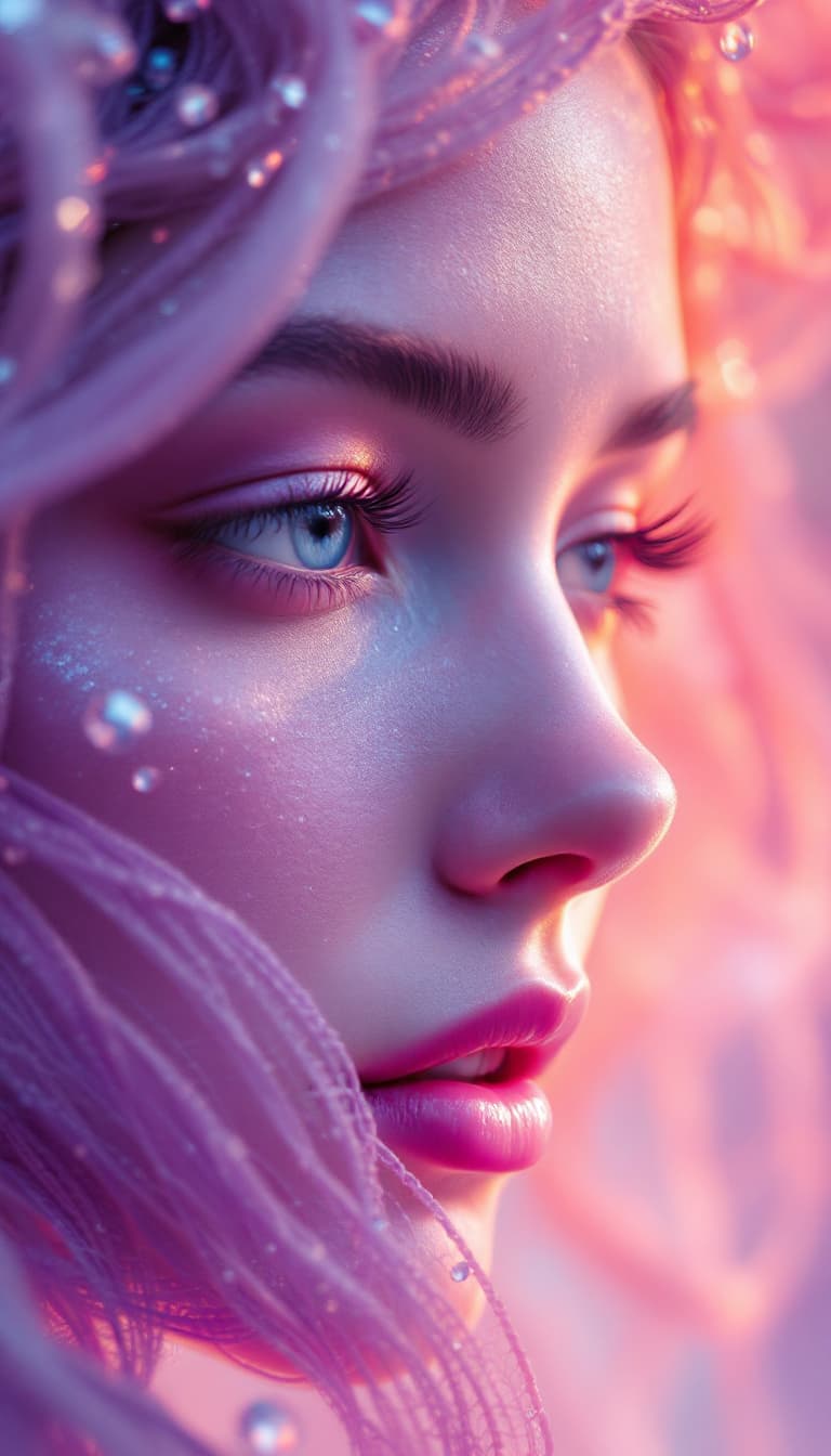 AI generated: Close up of a mesmerizing Female woven tapestry macro complex angles, portal to female dream states,...