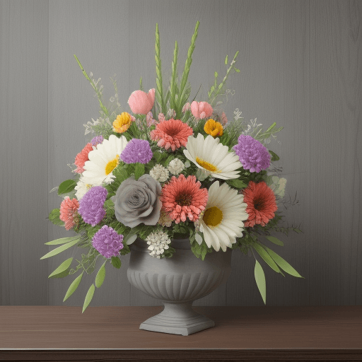 AI generated: flower arrangement on a gray wood background