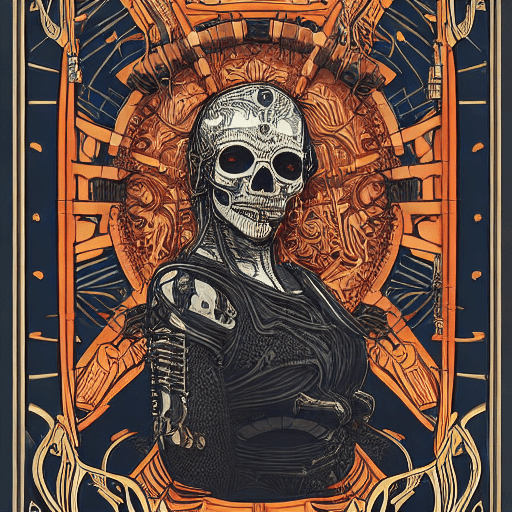 AI generated: tarot card with intricate detailed frame around the outside | side profile of cyberpunk body with cy...