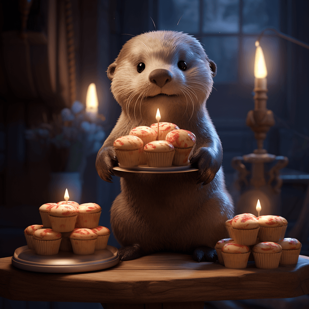 AI generated: A cute otter handing out cakes, pixar stlye --v 5.2 