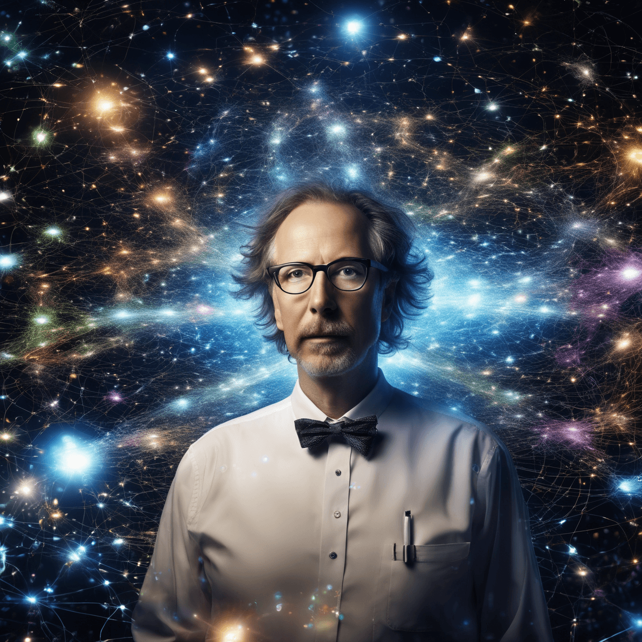 AI generated: close-up potrait A brilliant 48-year-old quantum physicist, surrounded by floating equations and ill...