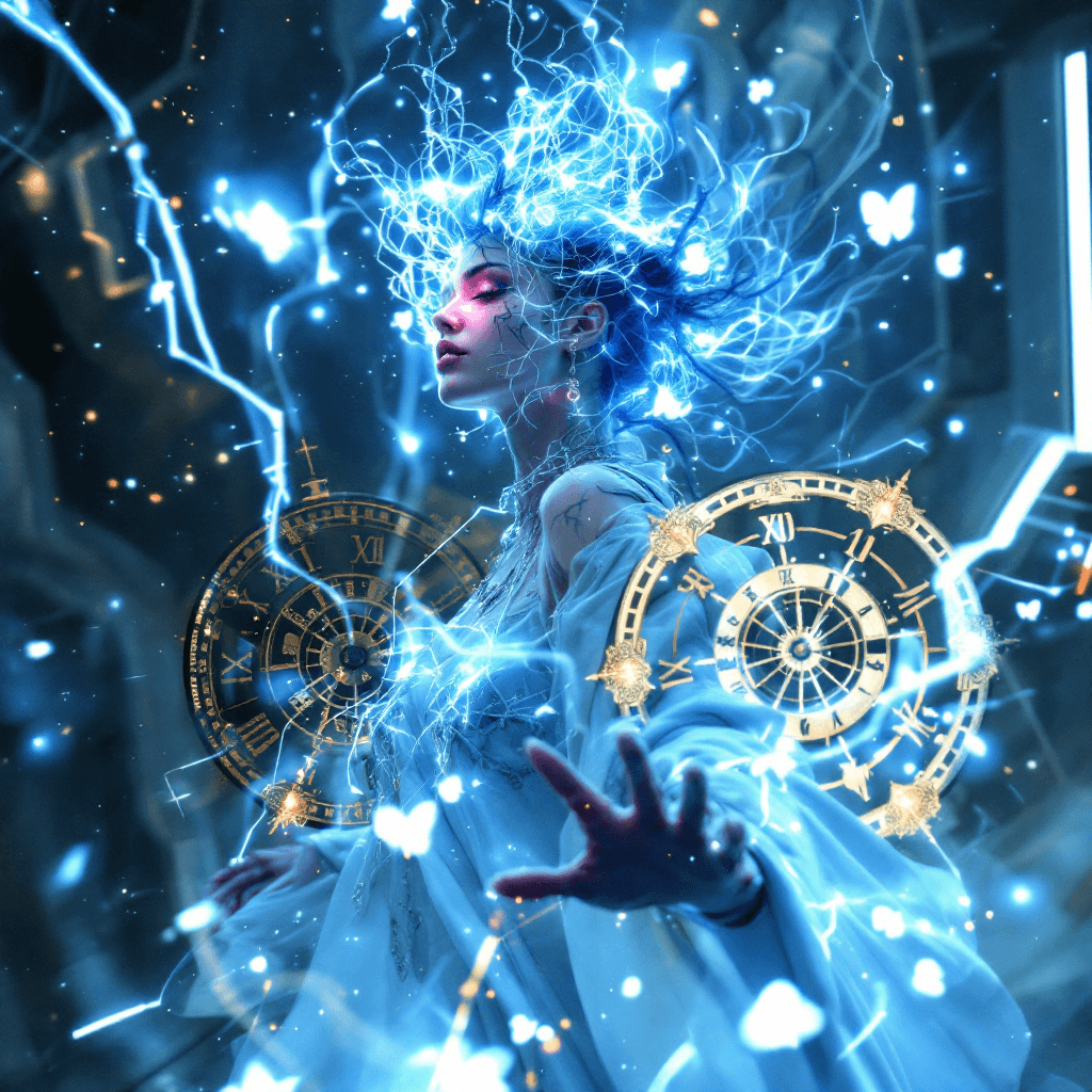 AI generated: The Time-Warping Rune Weaver, a Temporal Anomaly: Atmosphere: Mysterious, unpredictable, and filled ...