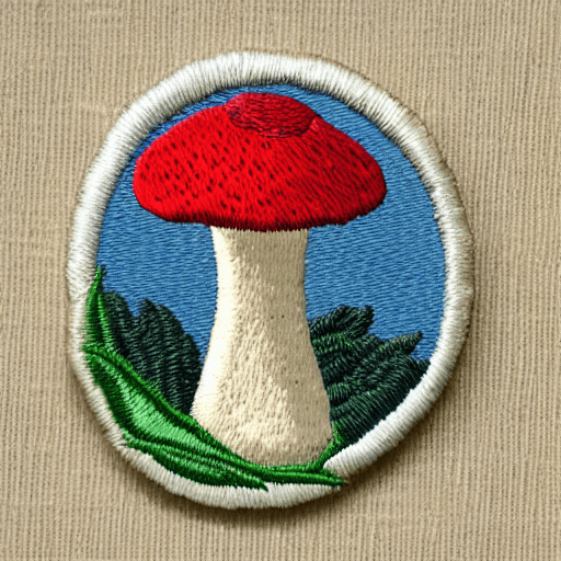 AI generated: embroidered mushroom identification merit badge design for professional embroidery machine, foraging...