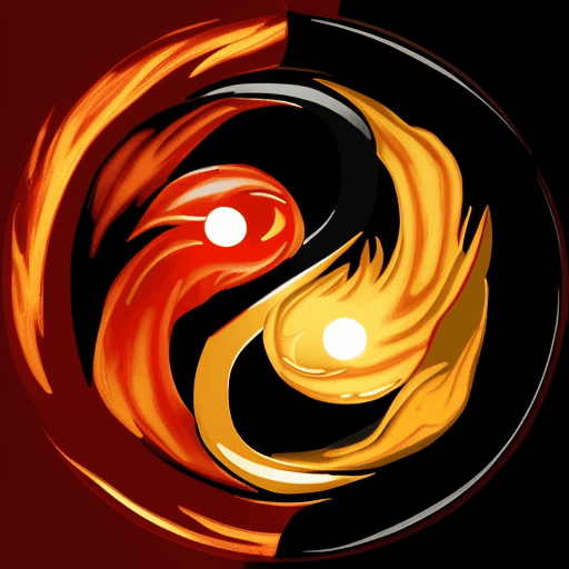 AI generated: an iconic vitange logo with fiery yin and yang inside