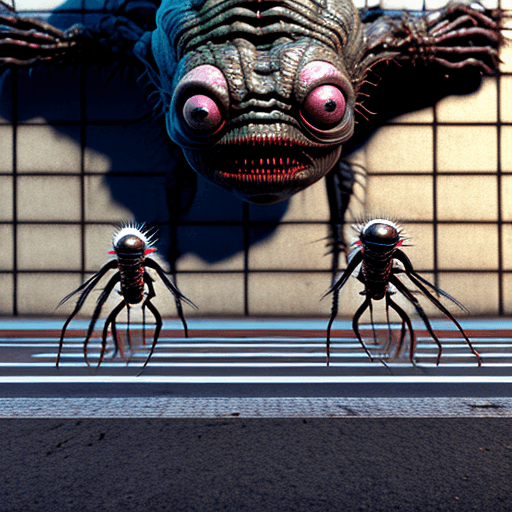 AI generated: creature crawling on a parking wall, mutation, in the style of the movie the fly by David Cronenberg...