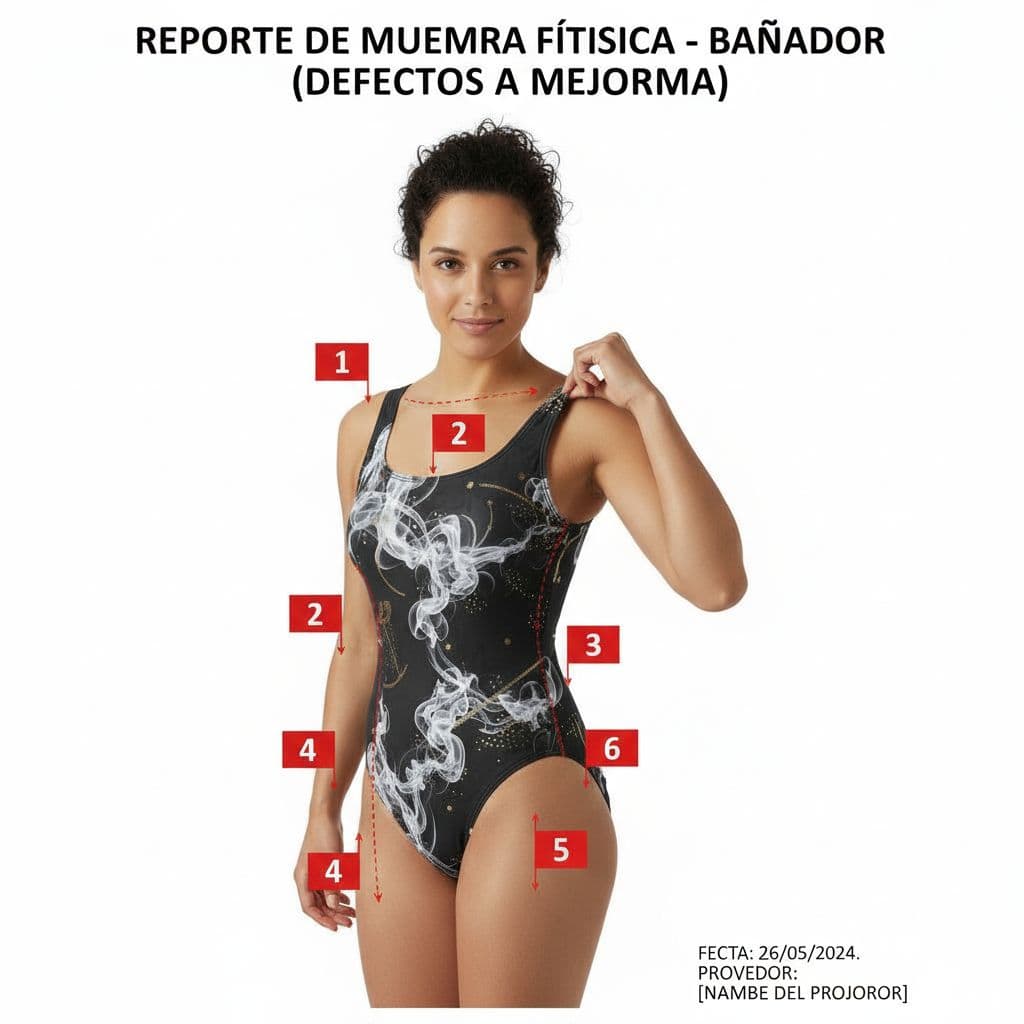 AI generated: créame una imagen de un bañador de mujer que represente una prueba de una muestra física de ese baña...